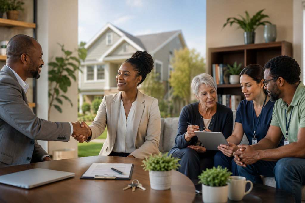 business consultation with friendly handshake