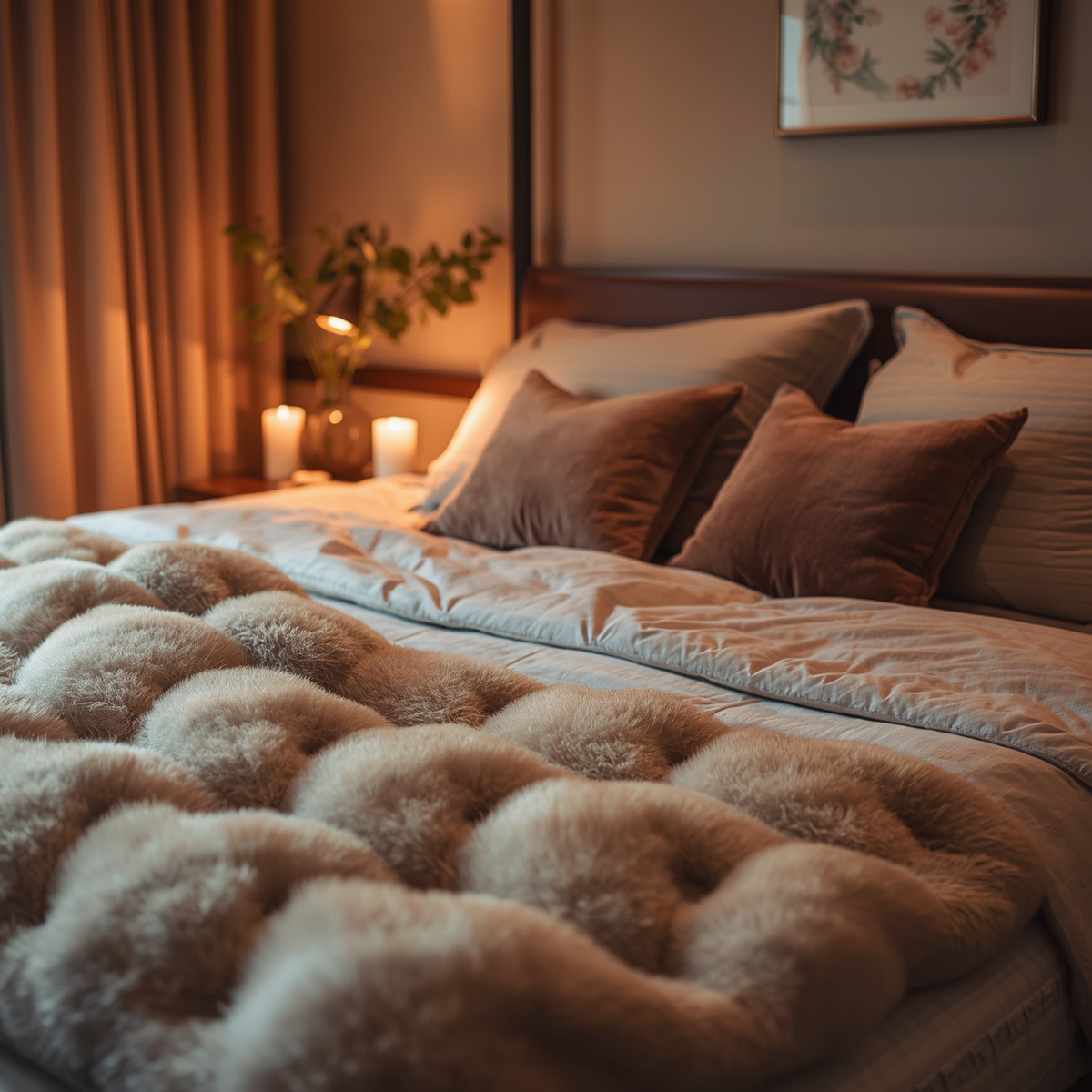 comfortable bedroom, cozy and inviting sleeping space, soft bedding, warm lighting, relaxing bedroom interior, plush pillows and comfortable mattress