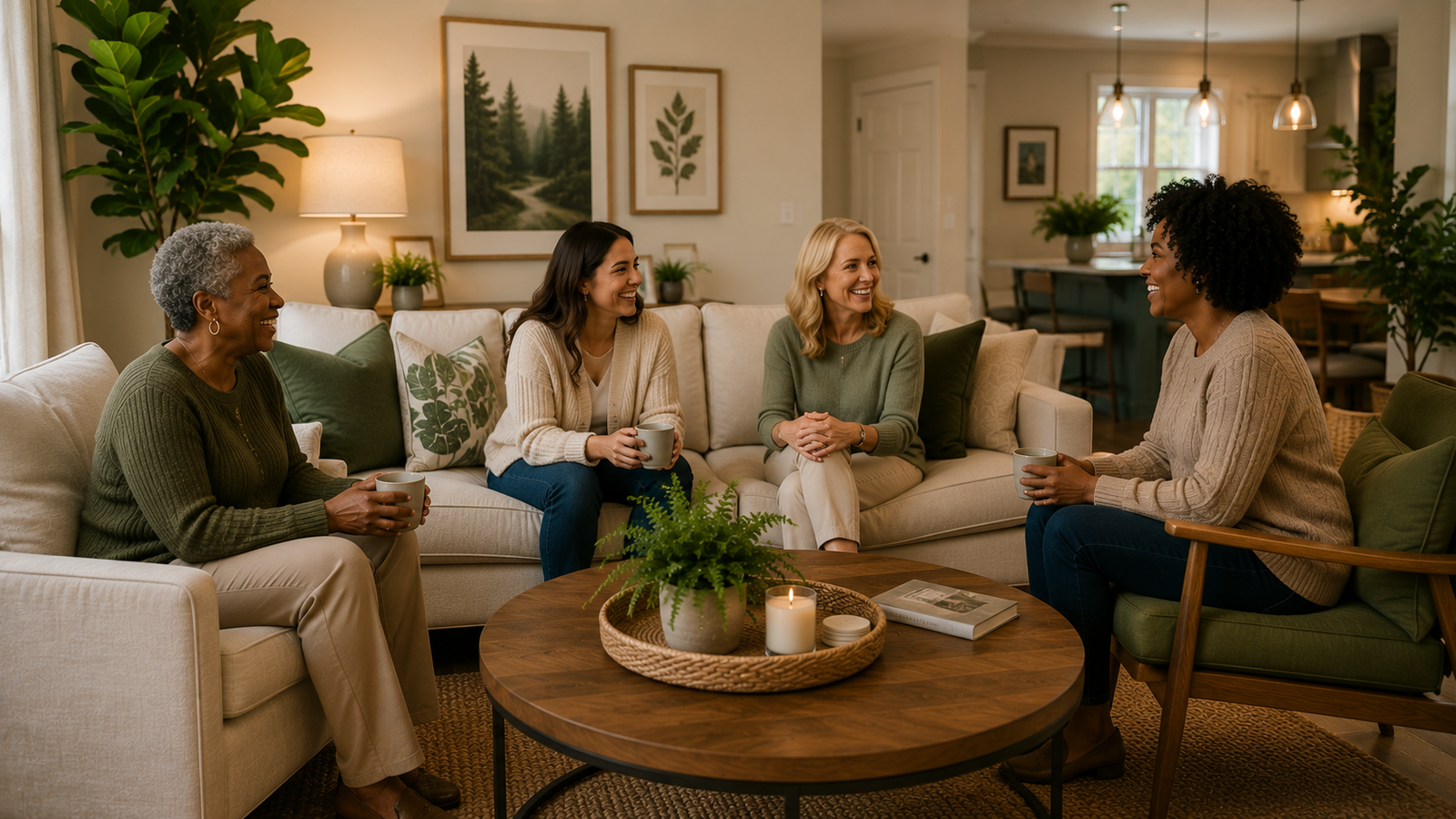 people relaxed and enjoying each others company in a community setting